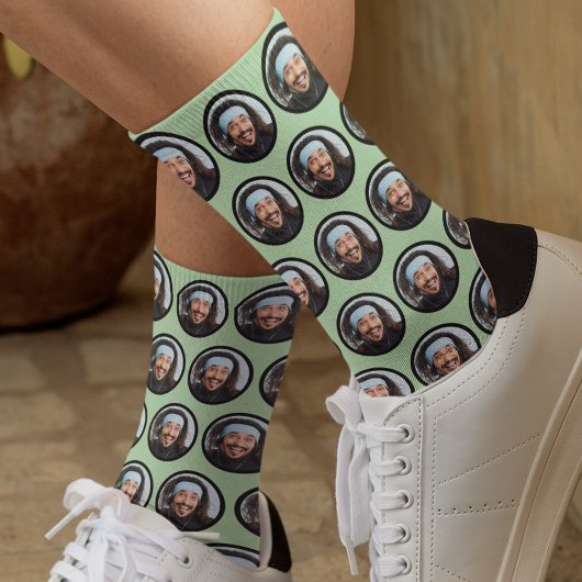 Aangepaste grappige gezicht foto groen sokken