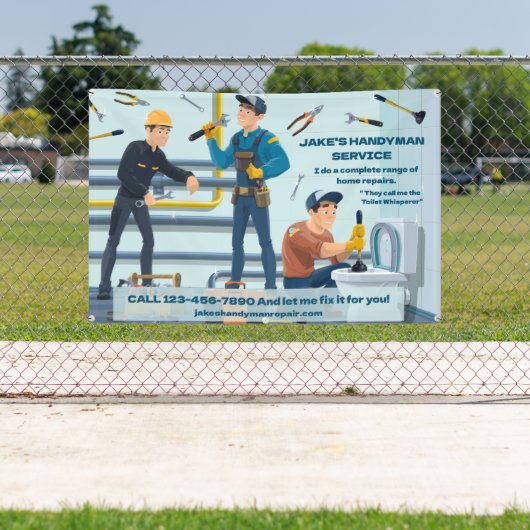 Aangepaste grappige handyman bedrijfsreclame spandoek (Insitu)