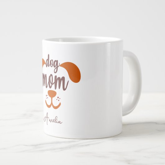 Aangepaste Grappige Hond Mama Script Naam Grote Koffiekop (Voorkant rechts)