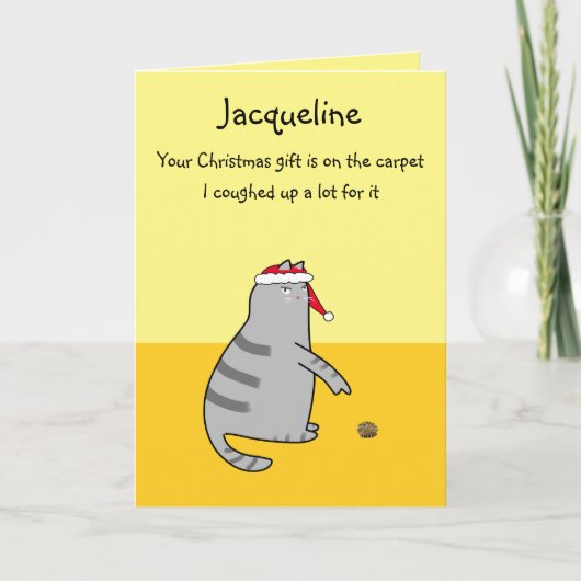 Aangepaste Grappige Kat Cartoon Uitgebraakt Kerstc Kaart (Voorkant)