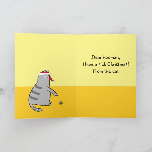 Aangepaste Grappige Kat Cartoon Uitgebraakt Kerstc Kaart (Binnen)