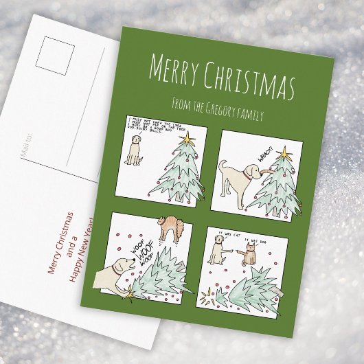 Aangepaste Grappige Kat Hond Cartoon Kerst  Feestdagenkaart