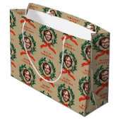 Aangepaste Grappige Kerstkrans Gezicht Foto Kraft Groot Cadeauzakje (Achterkant Gekanteld)