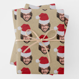 Aangepaste Grappige Kerstman Hoed Gezicht Foto Kra Inpakpapier Vel