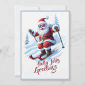 Aangepaste Grappige Kerstman Ski Kerstvakantie Feestdagenkaart (Voorkant)