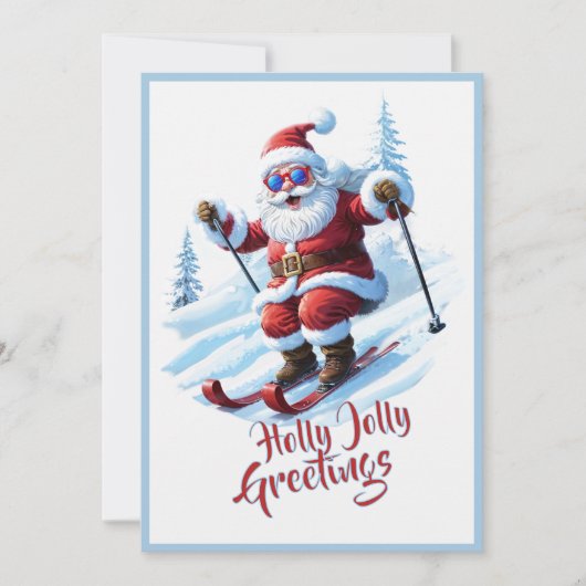 Aangepaste Grappige Kerstman Ski Kerstvakantie Feestdagenkaart (Voorkant)