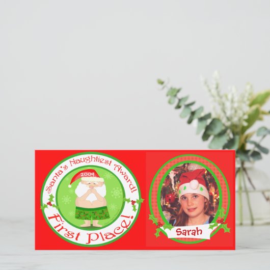 Aangepaste Grappige Kinderkerstfotokaart Feestdagenkaart (Staand voorkant)