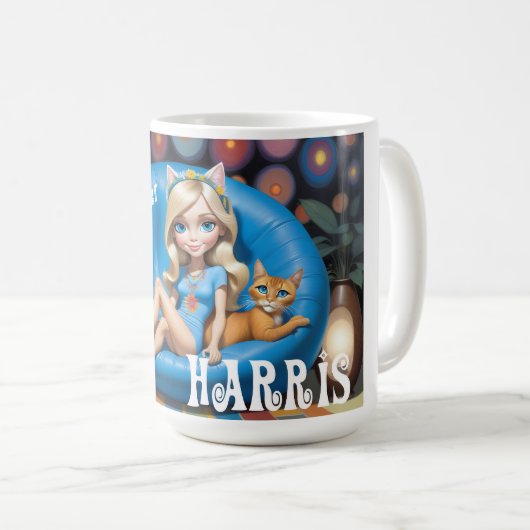 Aangepaste Grappige Kinderloze Kat Dames KAMALA 20 Koffiemok (Voorkant rechts)