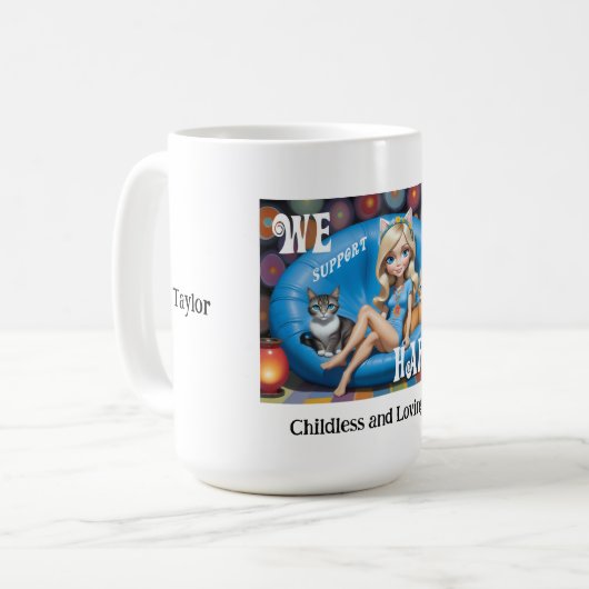 Aangepaste Grappige Kinderloze Kat Dames KAMALA 20 Koffiemok (Voorkant links)