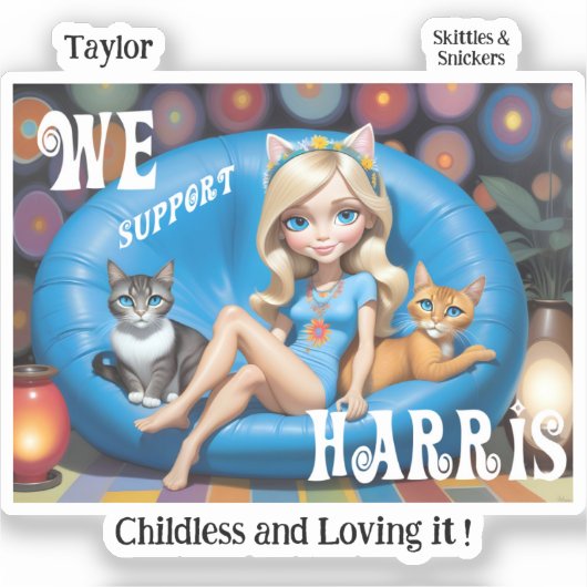 Aangepaste Grappige Kinderloze Kat Dames KAMALA 20 Sticker (Voorkant)