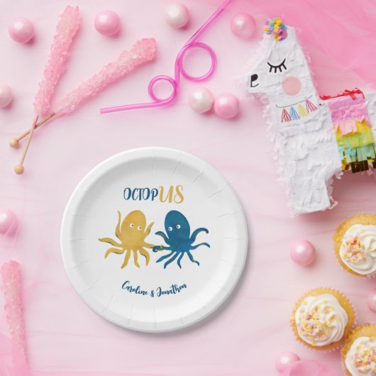 Aangepaste Grappige Marine en Gold Ocean Octopus B Papieren Bordje (Feest)