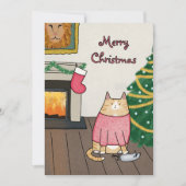 Aangepaste Grappige Oranje Kattenmuis Onder Kerstb Feestdagenkaart (Voorkant)