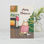 Aangepaste Grappige Oranje Kattenmuis Onder Kerstb Feestdagenkaart (Staand voorkant)