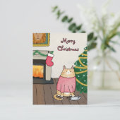 Aangepaste Grappige Oranje Kattenmuis Onder Kerstb Feestdagenkaart (Staand voorkant)