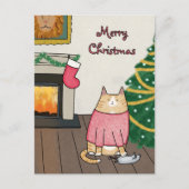 Aangepaste Grappige Oranje Kattenmuis Onder Kerstb Feestdagenkaart (Voorkant)