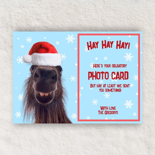 Aangepaste Grappige Paard Grappige Verplichte Foto Feestdagenkaart