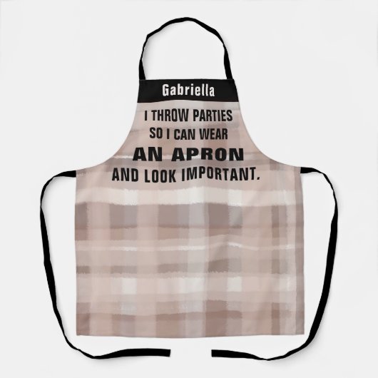 Aangepaste grappige partij koken gastheer bruin zw schort (Voorkant)