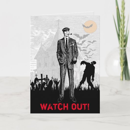 Aangepaste Grappige Retro Zombie Halloween Manneli Kaart (Voorkant)