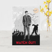 Aangepaste Grappige Retro Zombie Halloween Manneli Kaart (Gele Bloem)