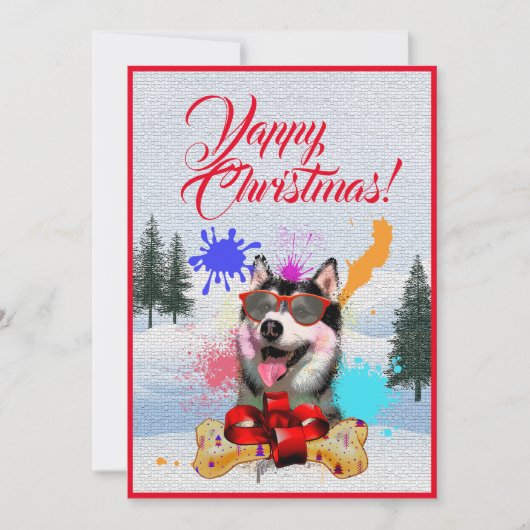 Aangepaste grappige Siberische Husky kerstkaart Aankondiging (Voorkant)
