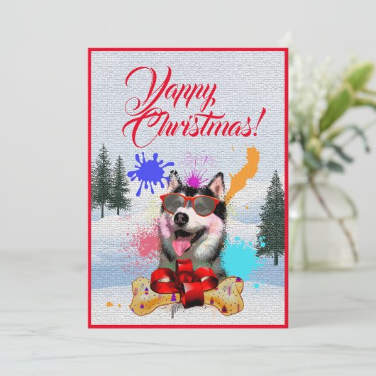 Aangepaste grappige Siberische Husky kerstkaart Aankondiging (Staand voorkant)
