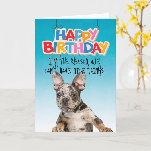 Aangepaste grappige verjaardag van je Franse Bulld Kaart (Gele Bloem)