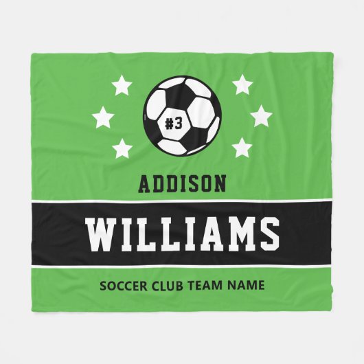 Aangepaste Grass Green Soccer Player Name Fleece Deken (Voorkant (Horizontaal))