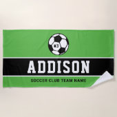 Aangepaste Grass Green Soccer Player Name Strandlaken (Voorkant)