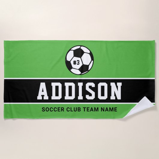Aangepaste Grass Green Soccer Player Name Strandlaken (Voorkant)