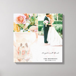 Aangepaste Gray Floral Monogram Weduwfoto Collage Canvas Afdruk