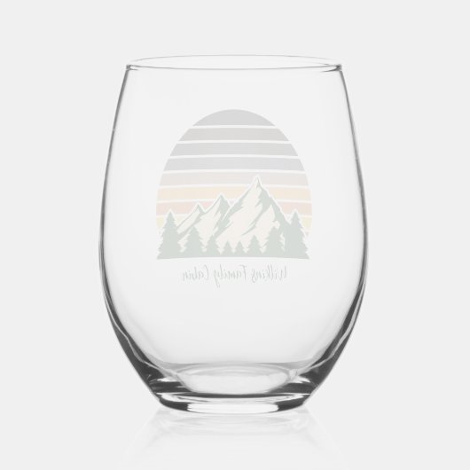 Aangepaste Green Forest Mountain Cabin Wijnglas Zonder Voet (Achterkant)