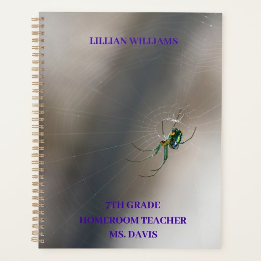 Aangepaste Green Orb Weaver Spider School Classroo Planner (Voorkant)