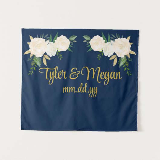 Aangepaste Greenery bruiloft receptie foto booth P Wandkleed (Voorkant (horizontaal))