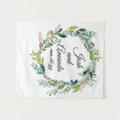 Aangepaste Greenery bruiloft receptie foto booth P Wandkleed (Voorkant (horizontaal))