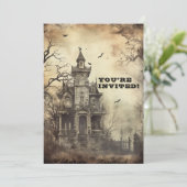 Aangepaste griezelig herenhuis Halloween Party Kaart (Staand voorkant)