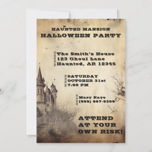 Aangepaste griezelig herenhuis Halloween Party Kaart (Achterkant)