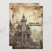 Aangepaste griezelig herenhuis Halloween Party Kaart (Voorkant / Achterkant)