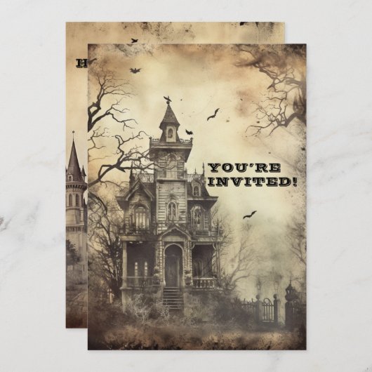 Aangepaste griezelig herenhuis Halloween Party Kaart (Voorkant / Achterkant)