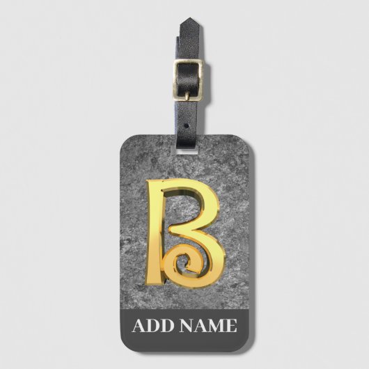 Aangepaste grijs- en goudmonogram letter B Bagagelabel (Voorkant (verticaal))