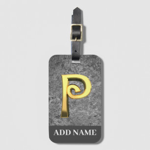 Aangepaste grijs- en goudmonogram, letter P Bagagelabel