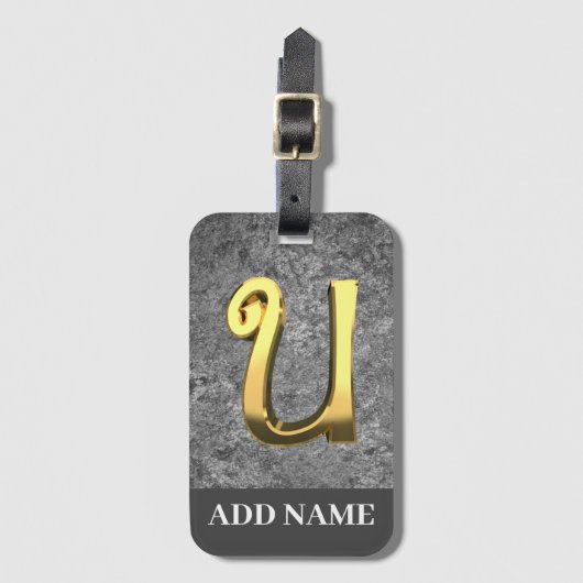Aangepaste grijs- en goudmonogram letter U Bagagelabel (Voorkant (verticaal))