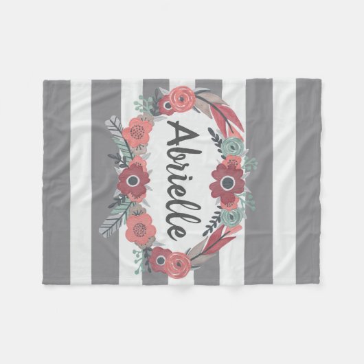 Aangepaste grijs, koraalflorale flacon fleece deken (Voorkant (Horizontaal))