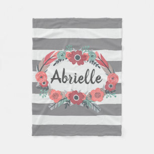 Aangepaste grijs, koraalflorale flacon fleece deken