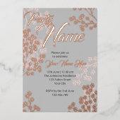 Aangepaste grijs roze elegante bloem bloeiende fee folie uitnodiging (Voorkant)
