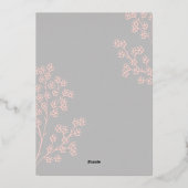 Aangepaste grijs roze elegante bloem bloeiende fee folie uitnodiging (Achterkant)