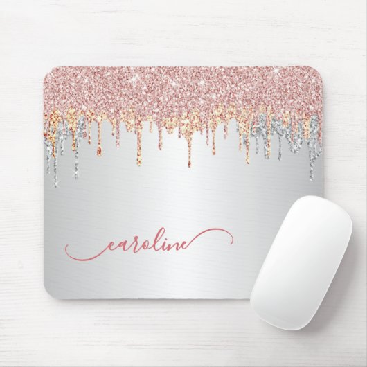 Aangepaste Grijs Zilver Roze Goud Glitter Muismat (Met muis)