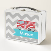 Aangepaste Grijze Blauwgroen Chevron Fire Truck Bo (Voorkant)