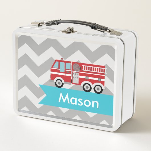 Aangepaste Grijze Blauwgroen Chevron Fire Truck Bo (Voorkant)