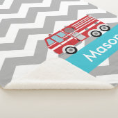 Aangepaste grijze Blauwgroen Chevron Fire Truck Sherpa Deken (3/4)