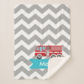 Aangepaste grijze Blauwgroen Chevron Fire Truck Sherpa Deken (Voorkant)
